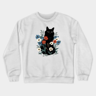 Cute black cat in the garden Crewneck Sweatshirt